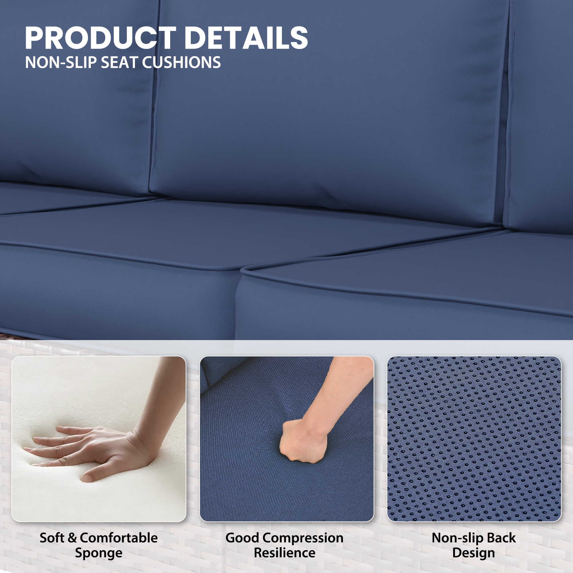 MRUAKA Outdoor Cushions for Patio Furniture, 7-Piece Replacement Cushions for Outdoor Furniture, Water-Resistant Patio Cushions, Outdoor Couch Cushions for 4-Seat Outdoor Sectional Sofa (Navy)