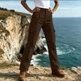 thumbnail image 5 of Hvogkswy Women's Cargo Pants Solid Button Zipper Closure Straight Leg Pants with Multi Pockets Comfy Lightweight Hiking Summer Casual Pants, 5 of 7