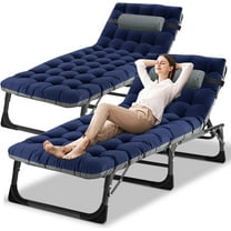 Slsy 2-Pack Folding Camping Cot with 2 Sided Mattress & Pillow, Adjustable 5-Position Folding Lounge Chair, Portable Sleeping Cots Bed