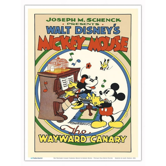 The Wayward Canary - Starring Mickey & Minnie Mouse - Vintage Film Movie Poster c.1932 - Master Art Print (Unframed) 9in x 12in