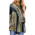 thumbnail image 2 of Femmes Casual Col Rond Imprimé T-Shirt à Manches Longues en Vrac Tops Blouse Unie, 2 of 8