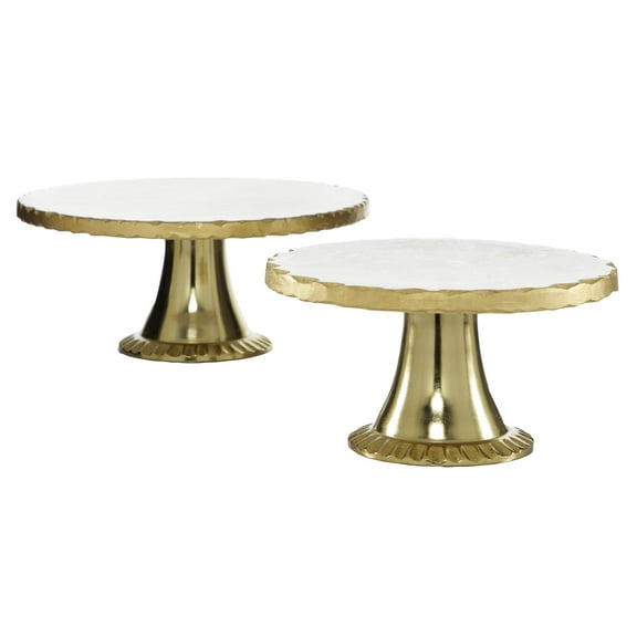 DecMode 12", 10"W White Marble Decorative Stand with Gold Base, 2-Pieces