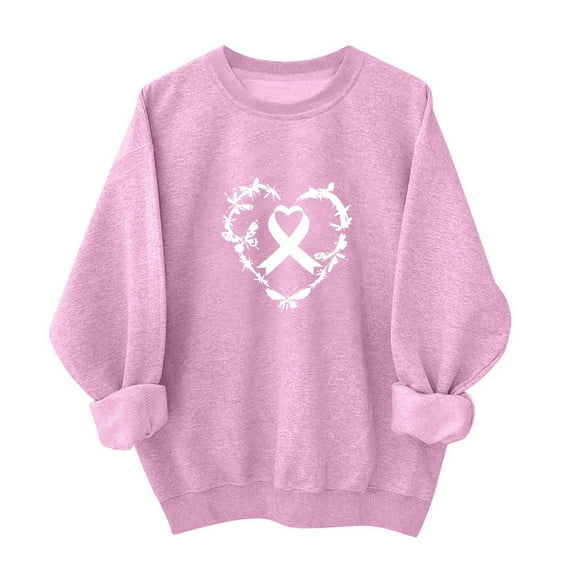 Makaor Crewneck Sweatshirt Womens Breast Cancer Awareness Tops Fleece Long Sleeve Pullover Graphic Casual Clothes