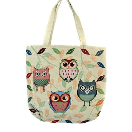 Fourever Funky Colorful Owls Multi Leaf Print Canvas Tote Bag Colorful Owls Multi Leaf Print Canvas Tote Bag Handbag Purse