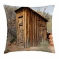 thumbnail image 1 of Outhouse Throw Pillow Cushion Cover, Old Wooden Shed in the Outback Country Side with Olive Trees, Decorative Square Accent Pillow Case, 18 X 18 Inches, Caramel Brown and Dark Green, by Ambesonne, 1 of 2