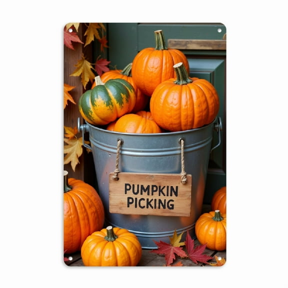 1pc Vintage Metal Tin Sign - Bohemian Rustic Farmhouse Autumn Harvest Pumpkin Wall Art, 8x12 Inch Iron Metal Seasonal Decor with Pumpkins, Corn Fall Foliage for Indoor/Outdoor Garden