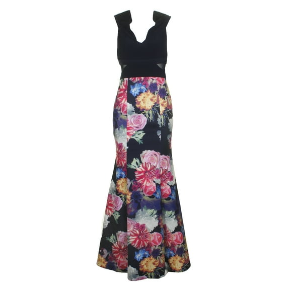 Xscape Womens Petite Navy Pink Floral Print Off-The-Shoulder Mermaid Gown 8P