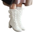 thumbnail image 3 of Shadoumai Women Lace Up Knee High Boot Platform Chunky Mid Heel Long Boots Shoes,Bow Knee High Boots Bowknot Heel Mid Calf Boots Fashion Student Casual Footwear, 3 of 6