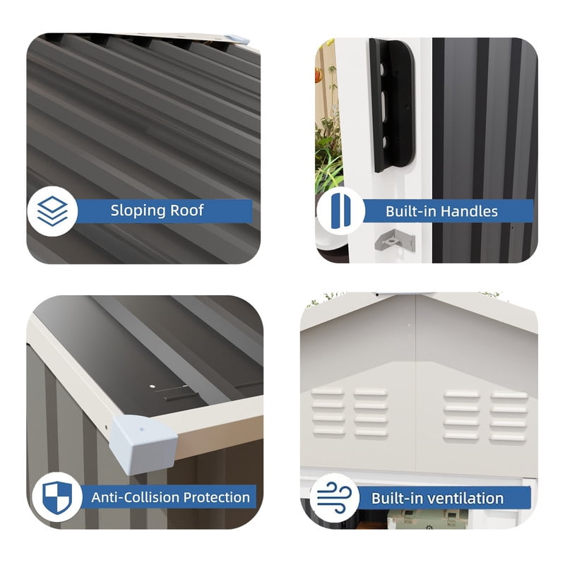 6x4 FT Outdoor Storage Shed with Rack, Bike Tool Storeroom with Vent, Metal Shelter with Roof for Lawn Backyard