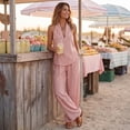 thumbnail image 6 of Linen Sets for Womens 2 Piece Outfits Casual Minimalist Halter Neck Top and High Waisted Wide Leg Pants Travel Matching Sets, 6 of 6