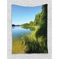 thumbnail image 1 of Lake Forest Tapestry, Coastline Forest with Lake Rural Wild Sunny Nature Photo, Wall Hanging for Bedroom Living Room Dorm Decor, 60W X 80L Inches, Lime Green Sky Blue Earth Yellow, by Ambesonne, 1 of 2