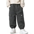 thumbnail image 2 of Lenpel Boys' Cargo Joggers Toddler Baby Cotton Elastic Waist Wide Leg Cinch Bottom Pants Baggy Casual Trousers with Pockets, 2 of 6