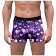 thumbnail image 2 of Valentine Men Underwear Heart Print Fashion Ventilate Stretch Cotton Boxer Briefs Elastic Waistband Soft Comfortable Trunks Dark Purple L, 2 of 4