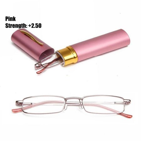 Vision Care Unisex Stainless Steel Frame Metal Reading Glasses Elderly Glasses Eyewear Resin Eyeglasses PINK STRENGTH-250