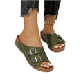 thumbnail image 6 of Womens Army Green Slide Sandals Double Buckle Wedge Heel PU Faux Leather Adjustable Comfort Sandals Casual Open Toe,Size 6, 6 of 9