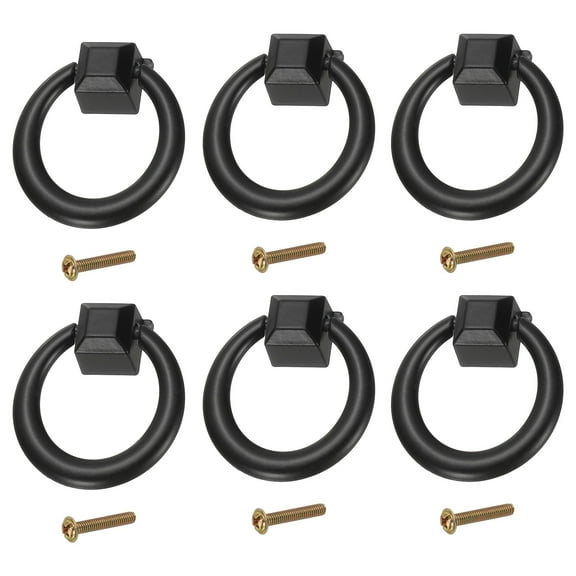 Uxcell 6Pack Drawer Ring Pulls, 1.42" Zinc Alloy Hole Ring Cabinet Knobs with Screws for Cupboard Cabinet Drawer Dresser Closet Door, Black
