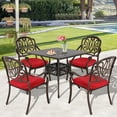 thumbnail image 2 of Haverchair 5 Piece Cast Aluminum Outdoor Patio Dining Set with Chairs and Cushion, Bronze/Red, 2 of 8