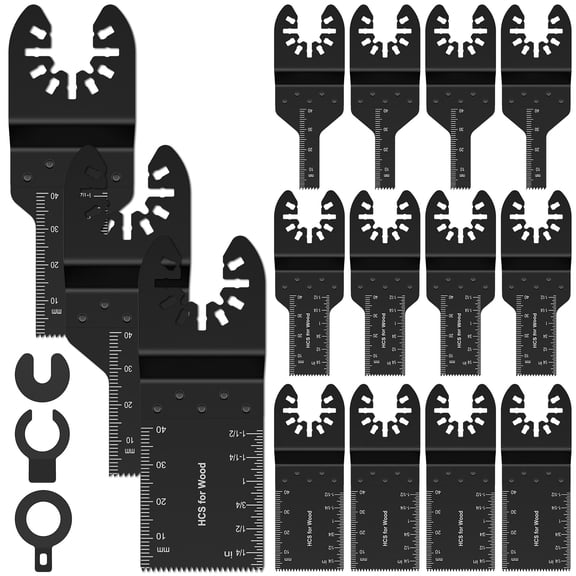 Ikoopy 15Pcs Oscillating Saw Blades Set High Carbon Steel Multitool Blades 6 Types Quick Release Multi-Tool Saw Blades Universal Fast Cutting Saw Blades for Cutting Wood Metal Plastic