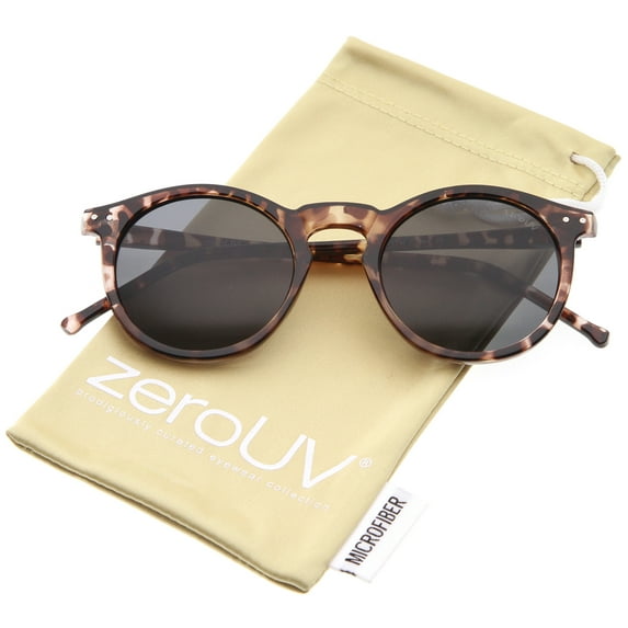 zeroUV Unisex Retro Horn Rimmed Keyhole Nose Bridge P3 Round Sunglasses 49mm (Shiny Brown-Tortoise / Smoke) - 49mm