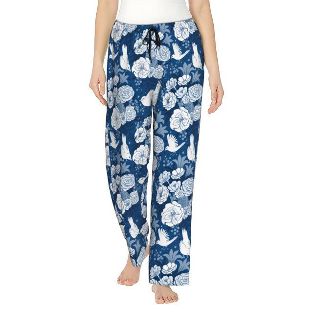 Fotbe Rose Flowers Pantalones de Pijama para Mujer, Pantalones de Dormir, Pantalones Pj con Cordón y Bolsillos-Medium