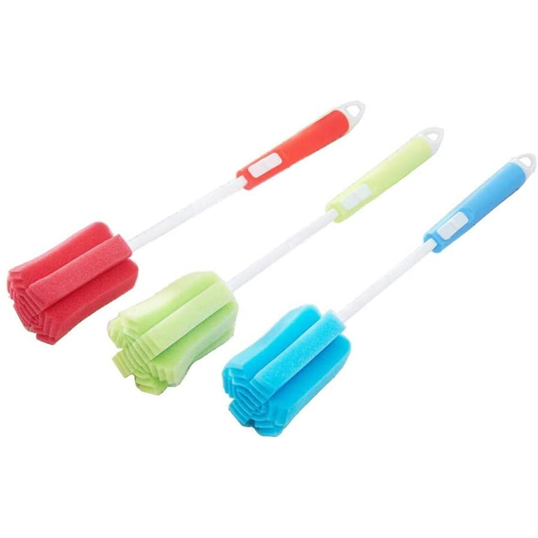 3 Pack Foam Sponge Brush With Adjustable Long Handle For Cleaning Baby  Bottles, Glasses And Cups (random Color)