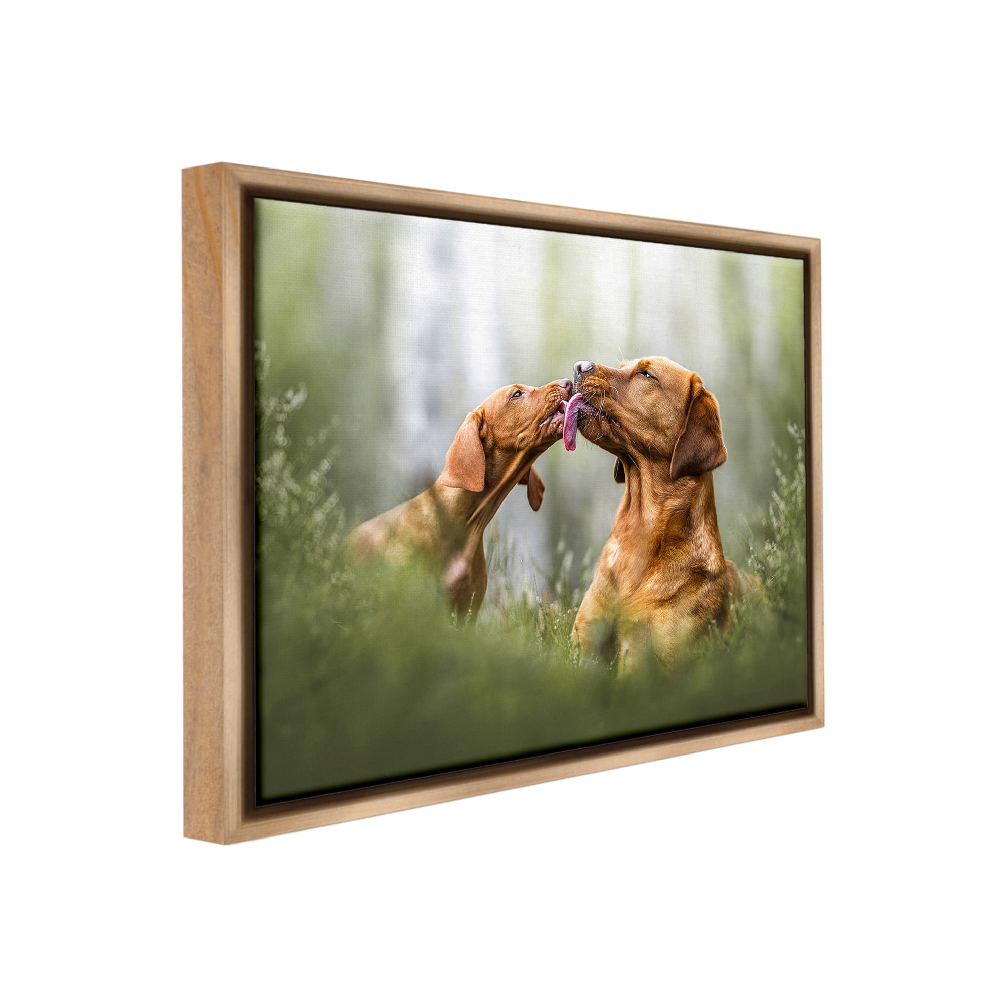 Stupell Industries Playing Puppies in Grass Animals & Insects Painting Brown Floater Framed Canvas Art Print Wall Art, 31 x 25