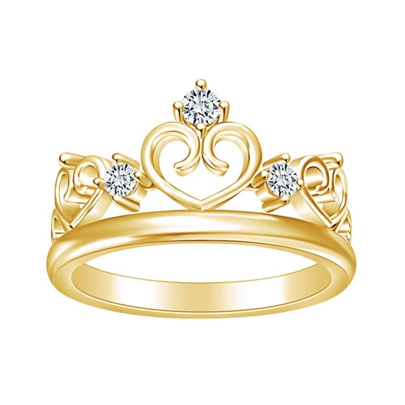 AFFY Round White Cubic Zirconia Heart Frame Princess Crown Engagement Ring In 14k Yellow Gold Over Sterling Silver Ring Size-5
