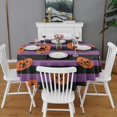 thumbnail image 2 of Halloween Purple and Black Striped Pumpkins Round Tablecloth 60"x60",Wrinkle Wipeable Table Cloth for Kitchen Dining Room Picnic Patio Party, 2 of 6