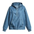 thumbnail image 5 of Women's Half Zip Denim Hoodie Pullover Jackets Jean Tops Oversized Long Sleeve Hooded Shirts with Front Pocket Casual Fall Outerwear, 5 of 5