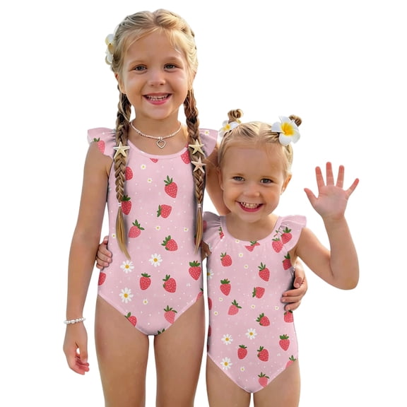 Abcomgle Girls Swimsuit Size 6 Strawberry Daisy Floral One Piece Girls Swimsuit Ruffled Stretchy Swimwear for Girls