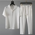 thumbnail image 3 of Summer Men's 2-Piece Sports Suit, Thin Fashion Short Sleeve Top and Pants, Lightweight Luxury Trendy Outfit For Hot Weather Athletic Wear,White,3XL, 3 of 9