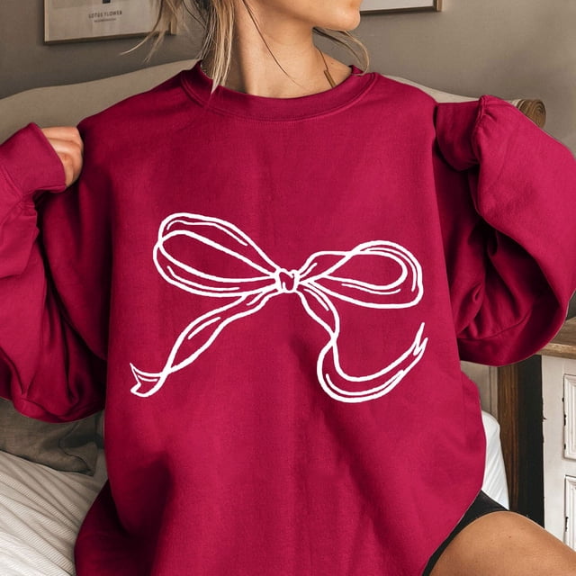 TIMIFIS Chandails pour Femmes, Chandails en Molleton Col Rond pour Femmes, Haut à Manches Longues Imprimé Nœud Décontracté Automne Confort Couleur - Printemps/été