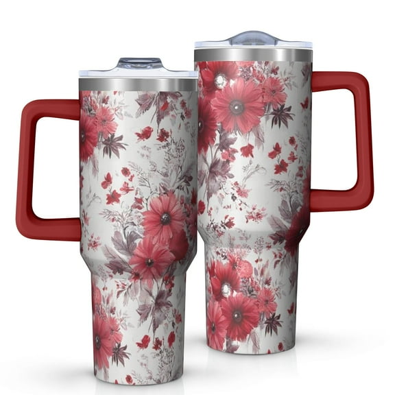 OBREWU Pioneer Flower Tumbler with Handle and Lid,Pioneer Flower 40oz Double Wall Vacuum Insulated Tumbler,Cups Gift for Women and Men