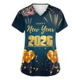 thumbnail image 2 of Garbnen Happy New Year Print Women Scrub Tops Plus Size Stretch V Neck Short Sleeve Women's Shirt Xmas Valentine's Day Holiday Prints Nurse Working Uniforms, 2 of 6