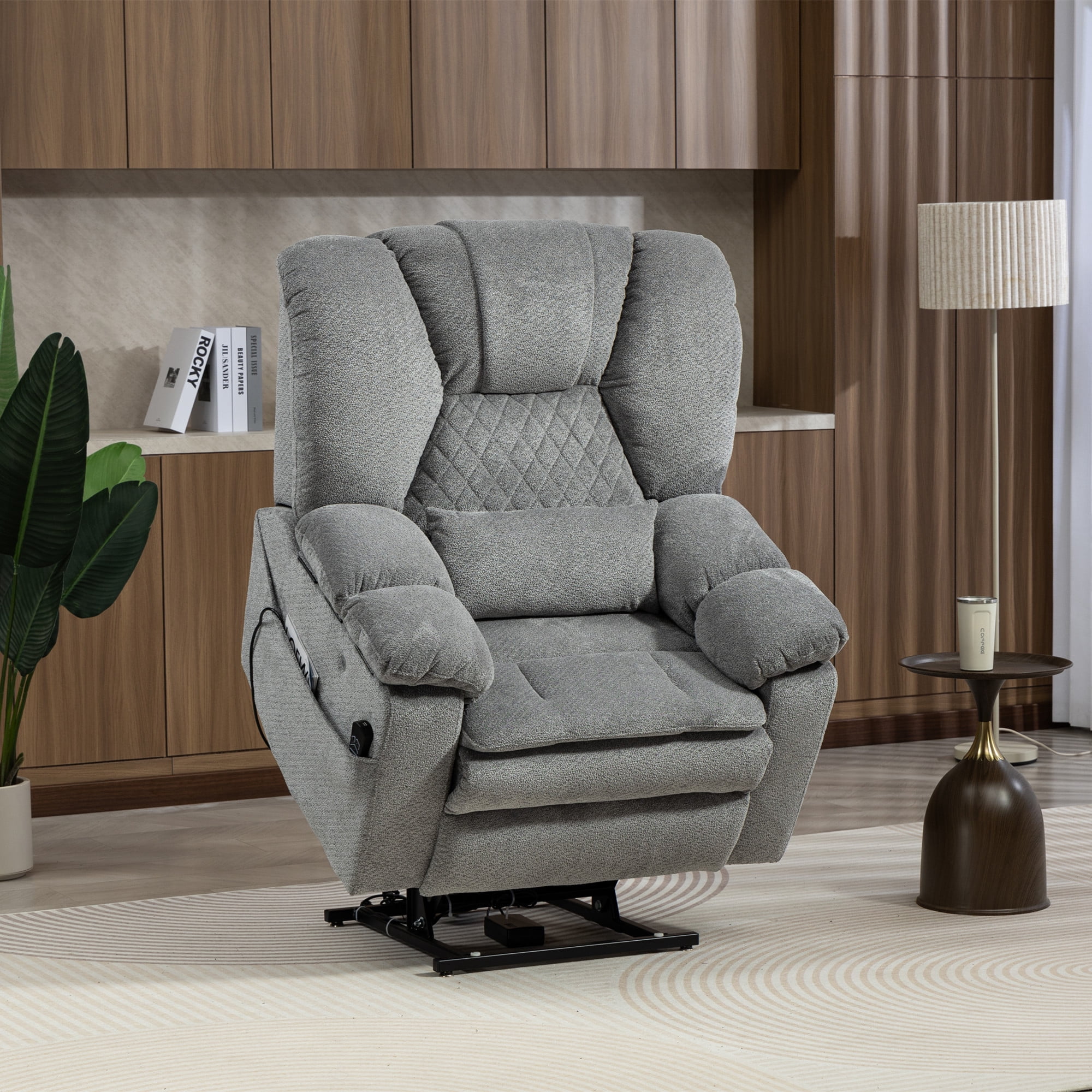 LITVZ Air Compression Waist Massage Recliner for Elderly, Big Man Recliner 400 lbs Heavy Duty, Oversized Power Lift Recliner Chair with Airbag Massage & Heating, Lay Flat 180° for Family