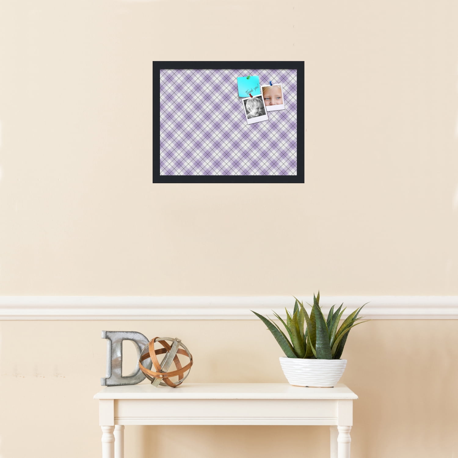 PinPix ArtToFrames 16x12 Custom Cork Bulletin Board Argyle Lilac   Poster Board Has a Fabric Style Canvas Finish, Framed in Satin Black (PinPix-639)