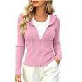 thumbnail image 5 of Ghalytn Women's Ribbed Knit Zip Up Hooded Crop Jacket Long Sleeve Slim Fit Casual Cardigan, 5 of 7