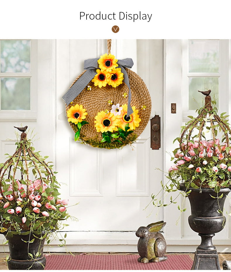 Jute Beehive Decorations for Home Party Decor Summer Bumble Bee Hive with  Sunflower Ornaments Outdoor Indoor Decorative Honey Bee Skep for Farmhouse