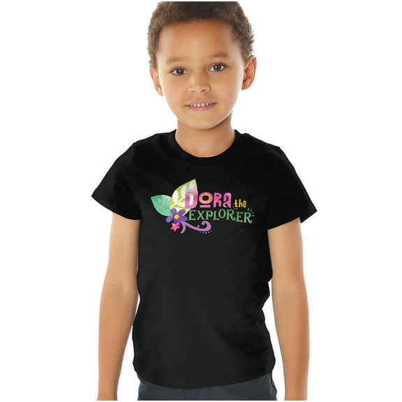 Popfunk Dora The Explorer Floral Lettering Kids T Shirt (2) for Toddler Boys and Girls, Black