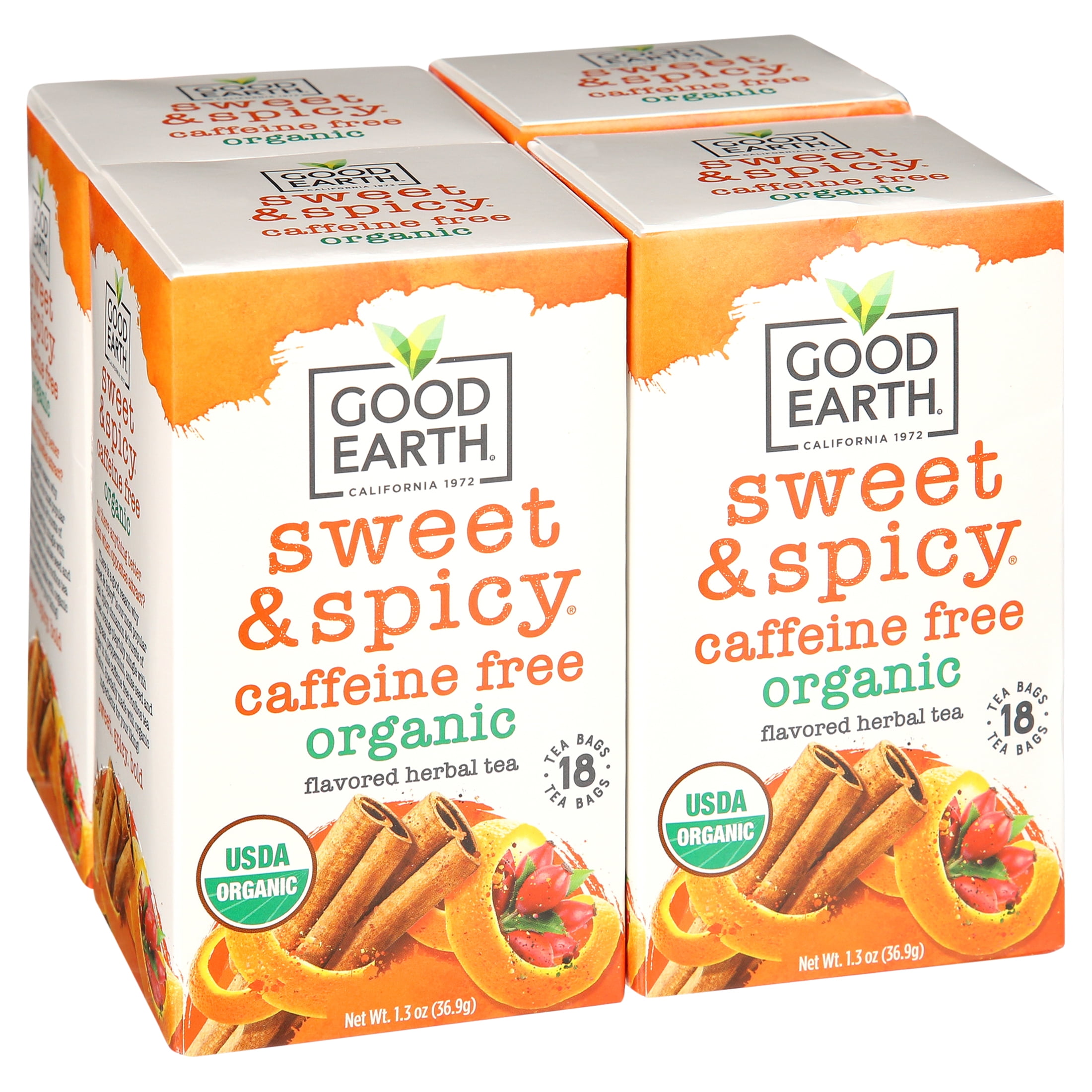 Good Earth Teas Organic Sweet and Spicy Caffeine Free Herbal 18 Tea Bags, 4  Count