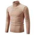 thumbnail image 2 of Zedker Mens Turtleneck Sweater Long Sleeve Cable Knit Pullover Sweater Lightweight Thermal Sweaters Brown L, 2 of 5