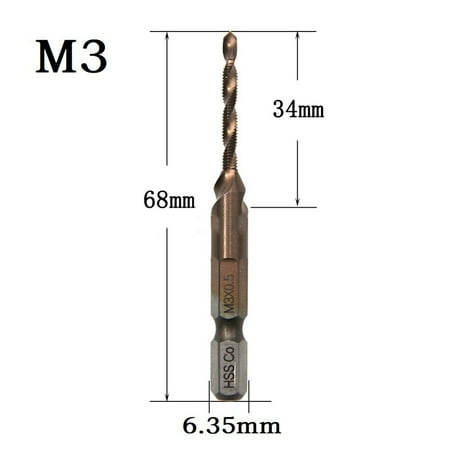

BAMILL 1PC M3-M10 HSS M35 Tap Drill Bit Hex Screw Thread Bit Screw Machine Compound Tap