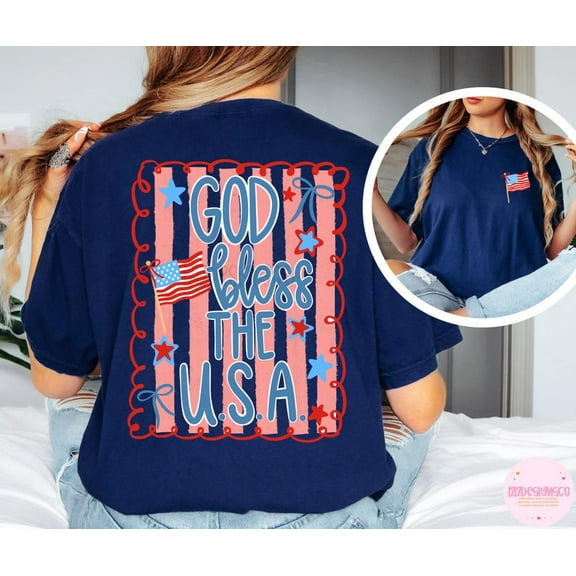 USA Shirt, 4th of July T-Shirt, Patriotic Shirts for Women, Coquette Bow, Independence Day, Memorial Day, Fourth of July