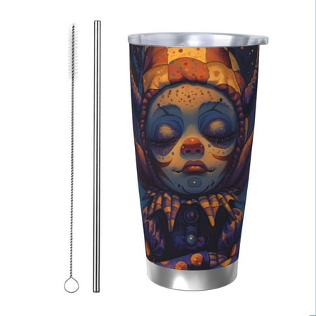 

KLL Dreamy Jester Under Stars Print 40oz Stainless Steel Insulated Car Cup with Spillproof Lid - Keep Your Drink Hot or Cold on the Go-Straw Two-piece Set
