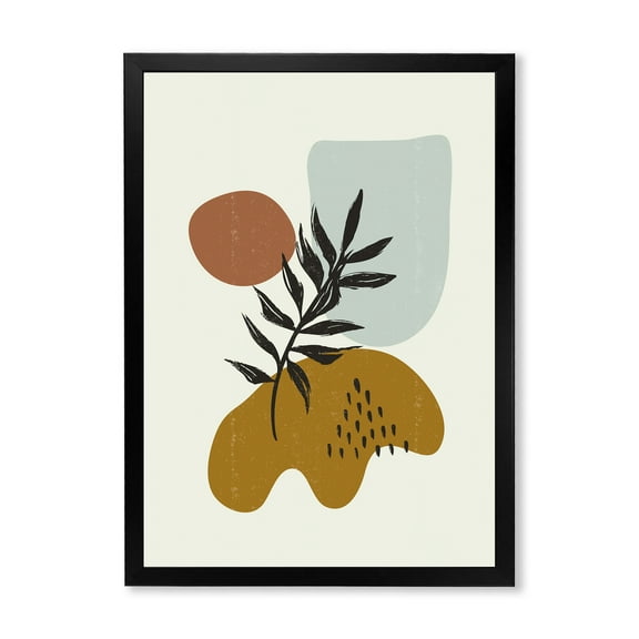 Designart 'Abstract Shapes With Botanical Minimalist Leaf II' Modern Framed Art Print