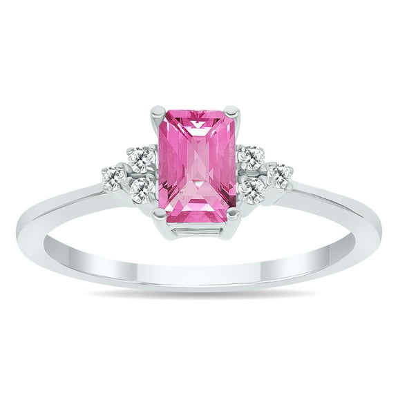 SZUL Women's Pink Topaz and Diamond Regal Ring in 10K White Gold