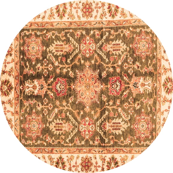 Ahgly Company Indoor Round Oriental Orange Traditional Area Rugs, 3' Round