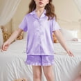 thumbnail image 6 of OGLCCG Girls Silk Satin Pajama Set 2 Piece Short Sleeve Button Down Pjs Top and Short Sets Soft Sleepwear Nightwear for Teens Girls 5-15 Years, 6 of 6