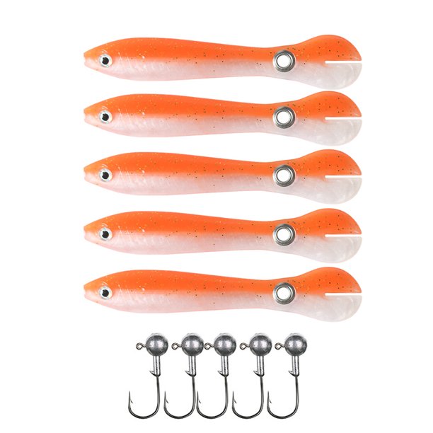 Tmvgtek 5 Señuelos De Pesca De Locha Blanda Artificial + 5 Anzuelos De Púas (Naranja) Tmvgtek Para estrenar