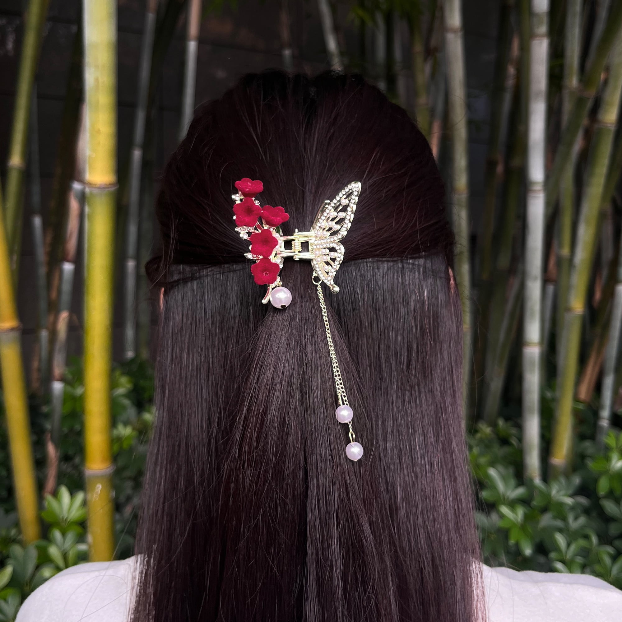 Unique Bargains 2Pcs Classic Flower Butterfly Tassel Hair Clips